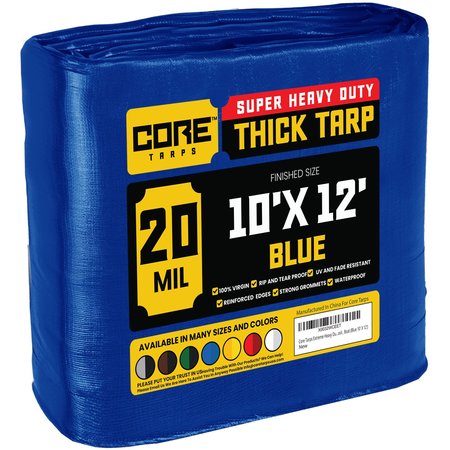Core Tarps 12 ft L x 0.5 mm H x 10 ft W Heavy Duty 20 Mil Tarp, Blue, Polyethylene CT-705-10X12